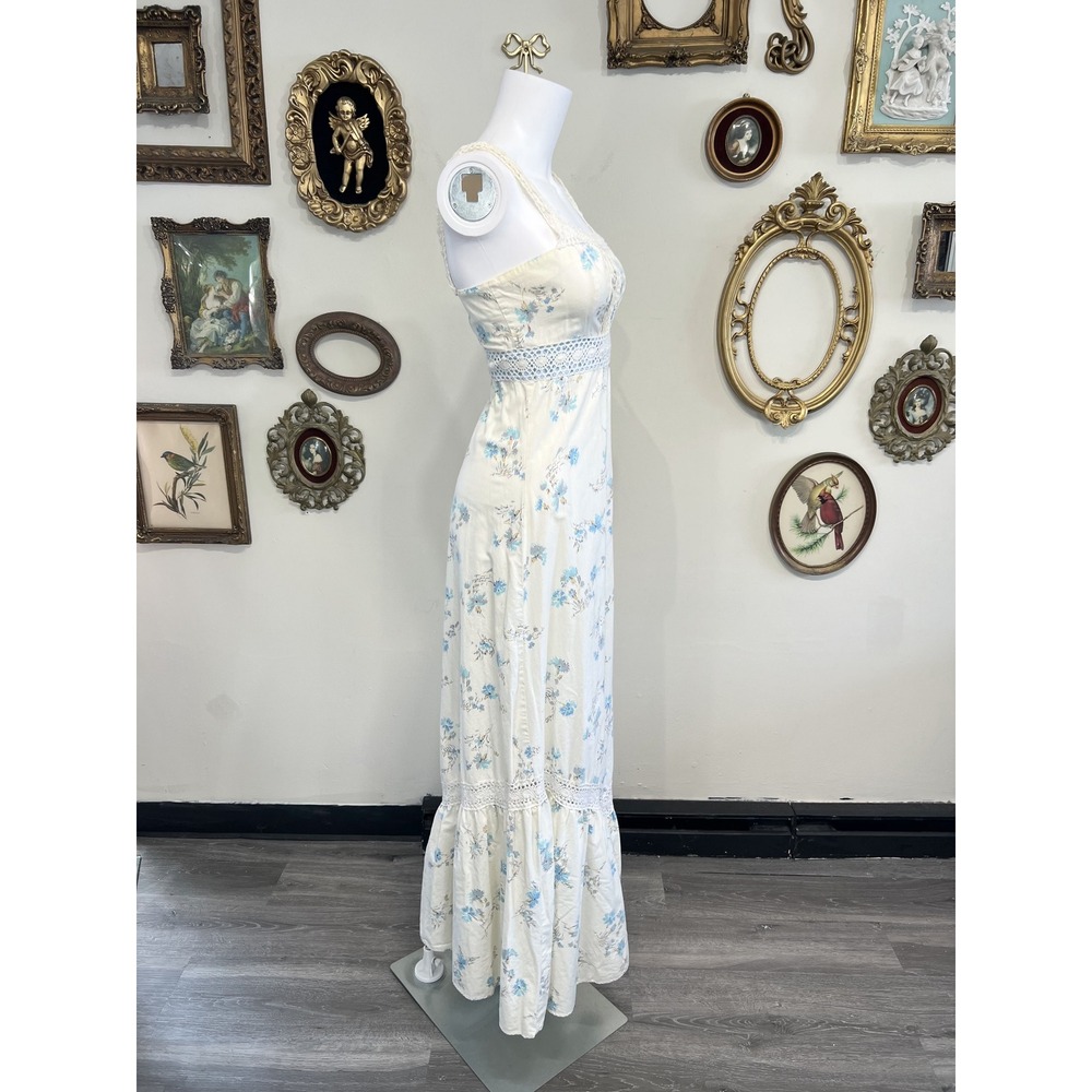 Vintage JCPenney Fashions Blue Floral Cottagecore Maxi Dress Size S - Picture 2 of 7